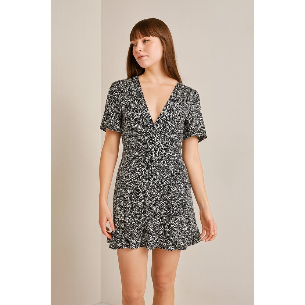 Abercrombie & Fitch Black White Spotted Flutter Sleeve Mini Dress Sz Large